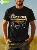 Men's T-Shirt Jazz On Stylish Musical Notes With Trumpet And Fedora Hat