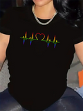 Women's T-Shirt Vibrant Rainbow Colored Heartbeat Line With Central Heart Symbol