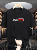 Men's T-Shirt Charging Battery Print With Three Red Pixelated Hearts On Solid Black Shirt