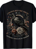 Men's T-Shirt Crows Before Bros Surrounded By Roses And Vintage Gothic Nature Crow