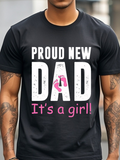 Men's T-Shirt Proud New Dad Pink Baby Footprints With Celebration Joyful Lettering Dad