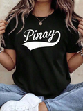 Women's T-Shirt Pinay Bold Cursive Lettering With Flowing White Swoosh Design Shirt