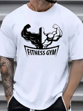 Men's T-Shirt Fitness Gym Bold Arm Muscles With Contrasting Black And White Shapes