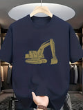 Men's T-Shirt Industrial Yellow Machinery Printed Graphic Excavator At Worksite