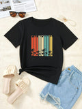 Women's T-Shirt California Retro Stripes With Sunset Palm Trees Silhouette Under Vibrant Colors