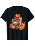 Men's T-Shirt Cozy Autumn Leaves With Pumpkins Books And Tea Cup