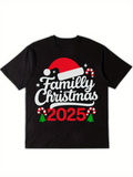 Men's T-Shirt Family Christmas 2025 Red Hat Candy Canes Tree Black Tshirt