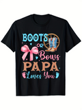 Men's T-Shirt Boots Or Bows Papa Loves You With Pink Ribbon Blue Boots And Heart Accents
