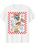 Men's T-Shirt Cartoon Duck Wearing Sunglasses Holding Hotdog And American Flag Duck