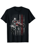 Men's T-Shirt Rider Soaring Under Faded American Flag With Red Striped Quad Bike