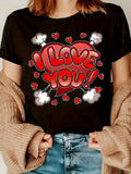 Women's T-Shirt I Love You Cartoon Heart Surrounded By Cute Clouds And Small Red Hearts