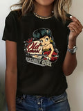 Women's T-Shirt Old School Pinup Girl With Retro Hairstyle And Cool Sunglasses