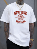 Men's T-Shirt New York Brooklyn Urban Red Lettering And College Emblem White T Shirt