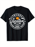 Men's T-Shirt Friends Vacation Tropical Sunset With Palms And Dolphins T Shirt