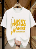 Men's T-Shirt Lucky Fishing Shirt With Rod And Bucket Surrounded By Playful Lettering Shirt