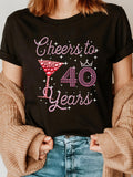 Women's T-Shirt Cheers To Forty Years With Sparkling Crown Martini And Dotted Accents Glass