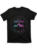 Men's T-Shirt Denali Alaska Neon Mountains With Circular Outlined Scenic Graphic