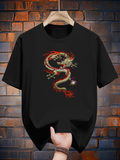 Men's T-Shirt Colorful Clouds Swirling Fierce Scales With Lively Fire Breathing Dragon