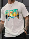 Men's T-Shirt Sunset Vibes Tropical Palms With Ocean Reflections Framed By Golden Orange Light Sunset