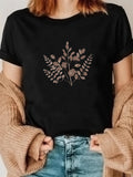Women's T-Shirt Muted Earthy Tones With Minimalist Botanical Leaf Branch