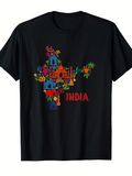 Men's T-Shirt India Festival Icons And Colorful Landmarks Among Decorative Map