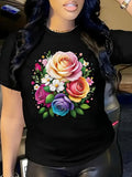 Women's T-Shirt Vibrant Multicolored Roses With Lush Green Leaves And Blossoming Flowers