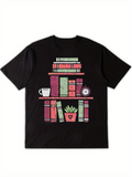 Men's T-Shirt Warm Home Bookshelf With Potted Plant And Classic Table Clock
