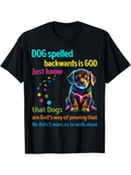 Men's T-Shirt Dog Spelled Backwards Is God Bright Neon Paw Prints With Sitting Puppy Dog