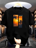 Men's T-Shirt Golden Sunset Reflections With Tall Palms Framing A Serene Ocean