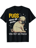 Men's T-Shirt Pugs Make Me Happy Playful Beige Cartoon Dog Pug