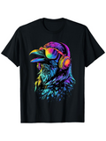 Men's T-Shirt Psychedelic Colors With Headphones Raven Under Neon Lights