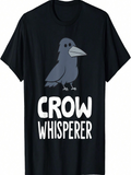 Men's T-Shirt Crow Whisperer Playful Cartoon Bird With Bold White Letters Crow