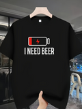 Men's T-Shirt I Need Beer Low Battery Red Power Icon T Shirt