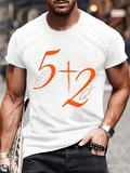 Men's T-Shirt Bold Orange Numbers With Abstract Swirl Pattern On White Tee