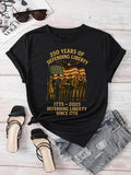 Women's T-Shirt Defending Liberty With American Flags Soldiers And Bold Typography T Shirt