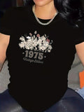 Women's T-Shirt 1975 Vintage Edition With Bouquets Of Delicate Blossoms And Soft Leaves