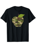 Men's T-Shirt Camouflage Pattern With A Green Leaf And Apple