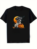 Men's T-Shirt Spooky Full Moon Pug With Pumpkin And Halloween Atmosphere