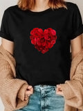 Women's T-Shirt Elegant Clustered Red Roses Forming A Soft Heart Shape