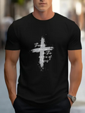 Men's T-Shirt There Is Power In The Name Of Jesus Brushstroke Cross On Black Fabric