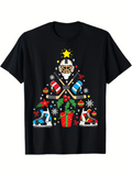 Men's T-Shirt Festive Christmas Tree With Hockey Sticks Stars Skates Helmets Snowflakes