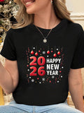 Women's T-Shirt Happy New Year Sparkling Ornaments Festive Confetti Around Shining 2026 Design