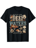 Men's T-Shirt Deep Waters With Shells Fish And Starfish Among Ocean Life