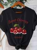 Women's T-Shirt Sweet Cherries With Glossy Surfaces Under Green Leaves Cherry
