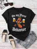 Women's T-Shirt On My Wurst Behavior Smiling Sausage With Beer Pretzels And Fun German Hat