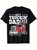 Men's T-Shirt Best Truckin Dad Ever With Shining Chrome Classic Red Semi Truck