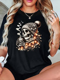 Women's T-Shirt Winter Cozy Lights With Hot Drink And Knitted Hat Skull