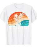 Men's T-Shirt Sunset Beach With Wavy Lines And Palm Trees Under Orange Blue Sky