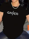 Women's T-Shirt Heartbeat Line Through Modern Bold White Gamer Text