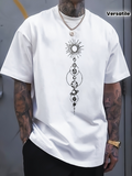 Men's T-Shirt Geometric Cosmic Symbols With Sun And Phases On White Shirt